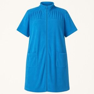 The Vermont Country Store Women Zip Front Terry Lounger Blue 2X Soft Cotton Robe